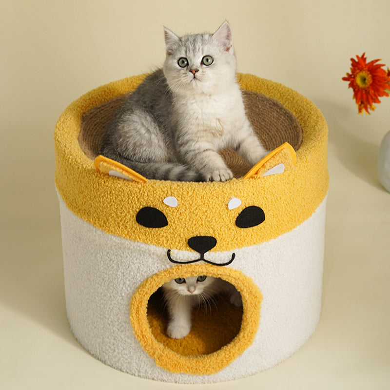Contemporary Creative Cylindrical Shiba Inu Dog Rope Teddy Velvet Cat Bed For Bedroom