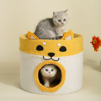 Contemporary Creative Cylindrical Shiba Inu Dog Rope Teddy Velvet Cat Bed For Bedroom