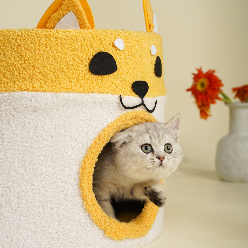 Contemporary Creative Cylindrical Shiba Inu Dog Rope Teddy Velvet Cat Bed For Bedroom