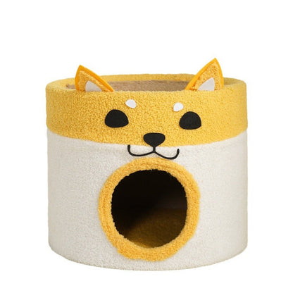Contemporary Creative Cylindrical Shiba Inu Dog Rope Teddy Velvet Cat Bed For Bedroom