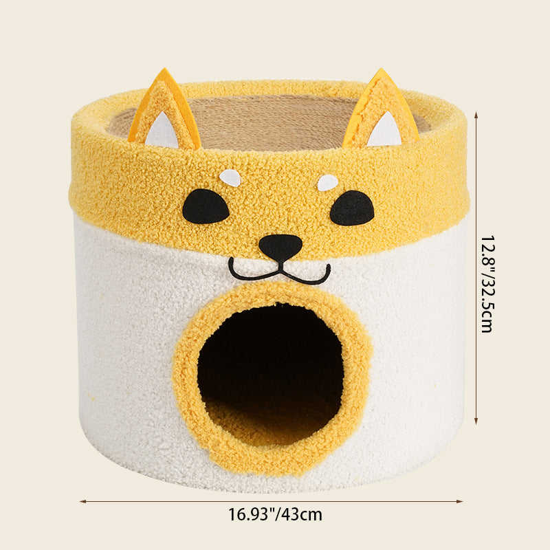 Contemporary Creative Cylindrical Shiba Inu Dog Rope Teddy Velvet Cat Bed For Bedroom