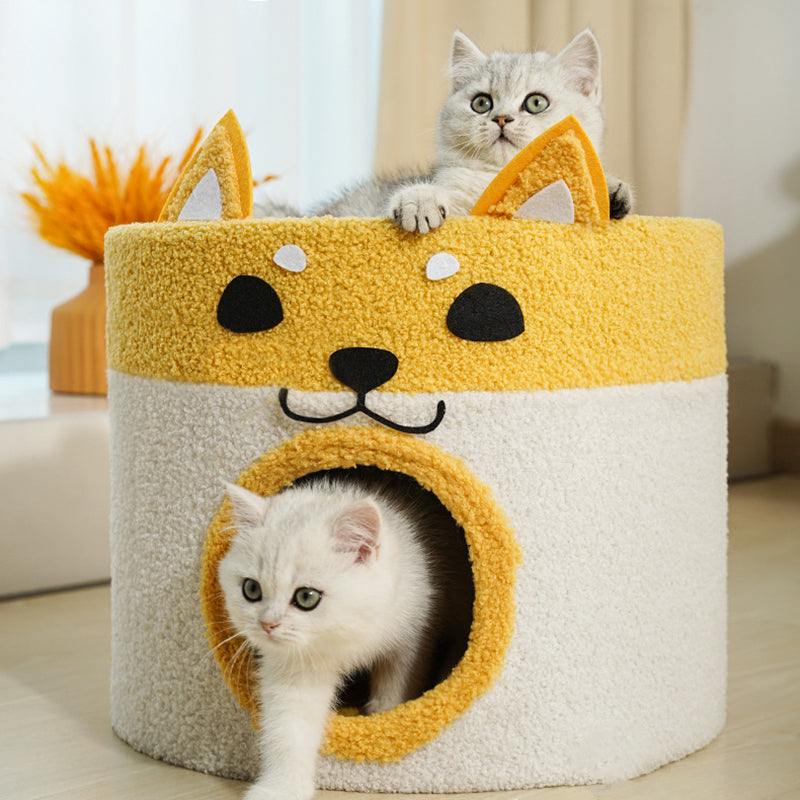 Contemporary Creative Cylindrical Shiba Inu Dog Rope Teddy Velvet Cat Bed For Bedroom