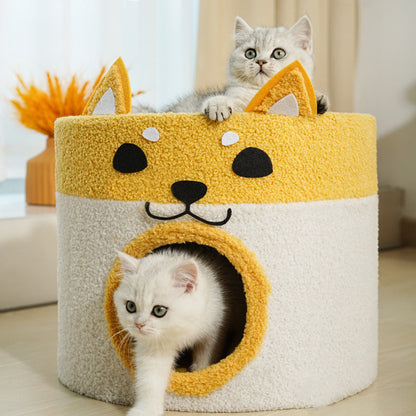 Contemporary Creative Cylindrical Shiba Inu Dog Rope Teddy Velvet Cat Bed For Bedroom