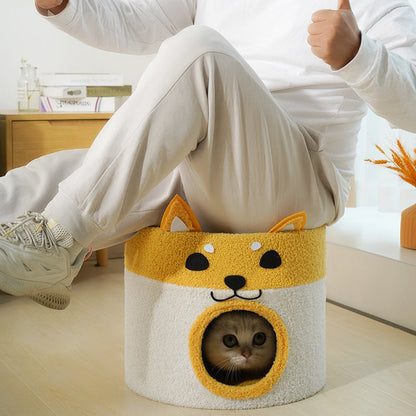Contemporary Creative Cylindrical Shiba Inu Dog Rope Teddy Velvet Cat Bed For Bedroom