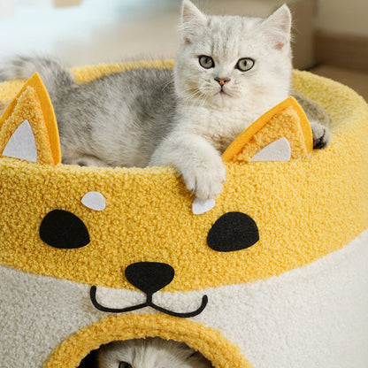 Contemporary Creative Cylindrical Shiba Inu Dog Rope Teddy Velvet Cat Bed For Bedroom
