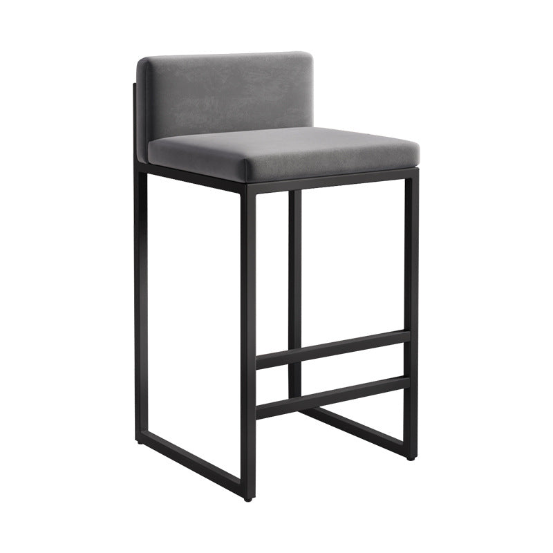 Modern Minimalist Rectangular Iron Velvet Bar Stool Backrest Armless For Dining Room & Kitchen