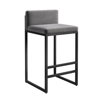 Modern Minimalist Rectangular Iron Velvet Bar Stool Backrest Armless For Dining Room & Kitchen