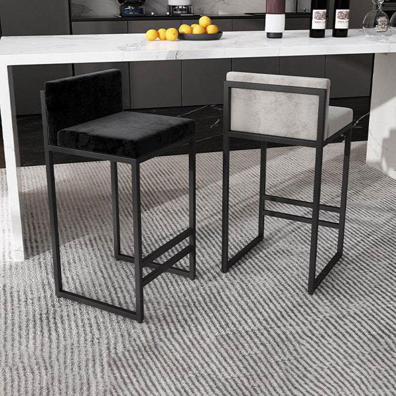 Modern Minimalist Rectangular Iron Velvet Bar Stool Backrest Armless For Dining Room & Kitchen