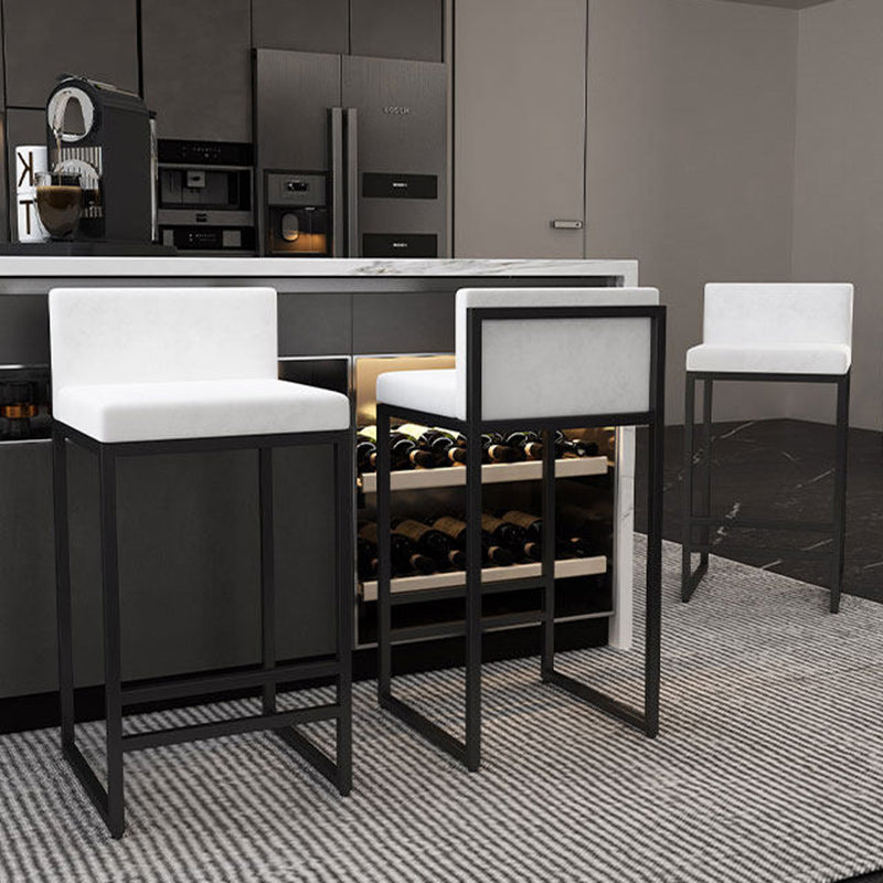 Modern Minimalist Rectangular Iron Velvet Bar Stool Backrest Armless For Dining Room & Kitchen