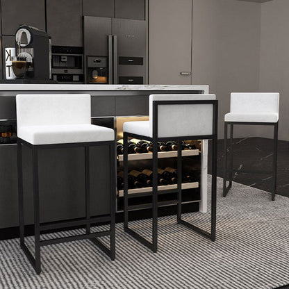 Modern Minimalist Rectangular Iron Velvet Bar Stool Backrest Armless For Dining Room & Kitchen