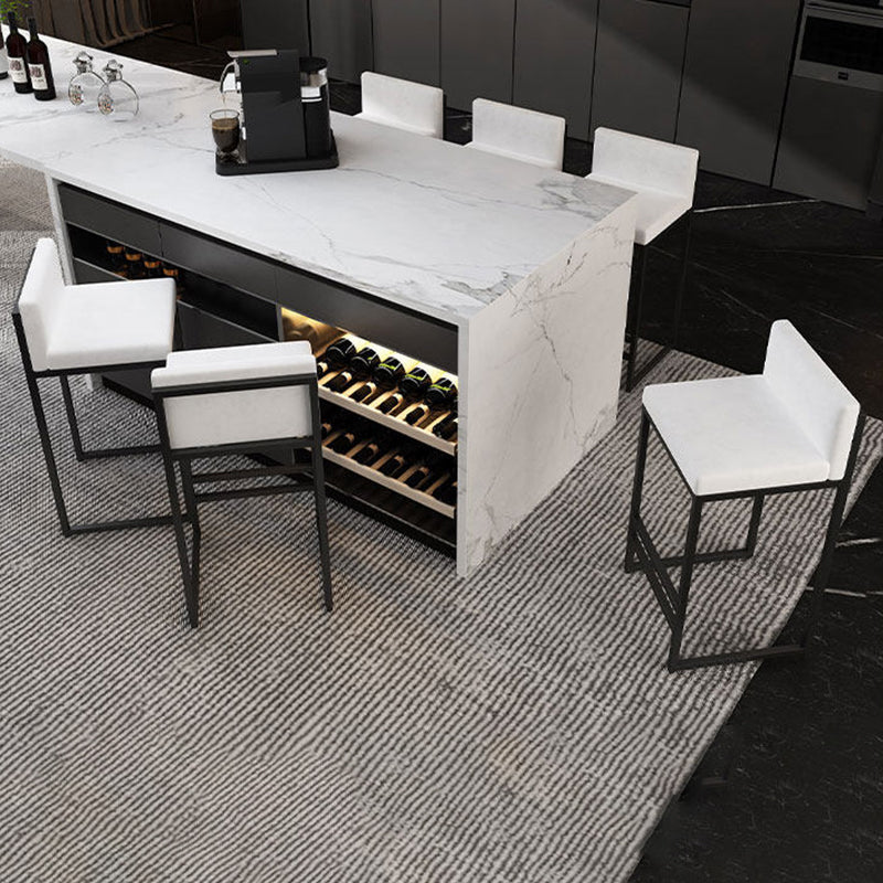 Modern Minimalist Rectangular Iron Velvet Bar Stool Backrest Armless For Dining Room & Kitchen