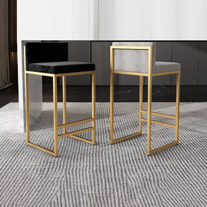 Modern Minimalist Rectangular Iron Velvet Bar Stool Backrest Armless For Dining Room & Kitchen