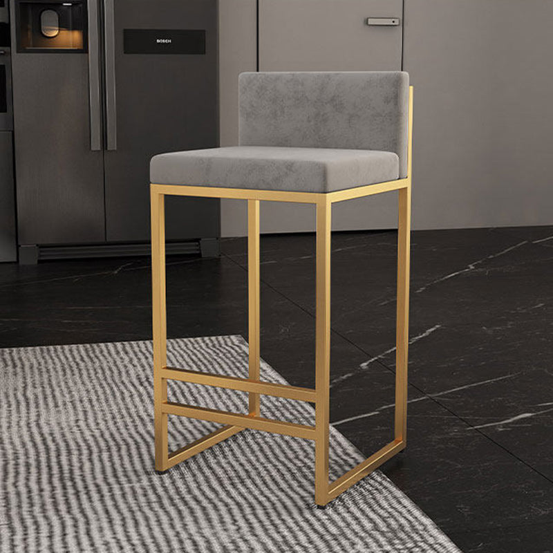 Modern Minimalist Rectangular Iron Velvet Bar Stool Backrest Armless For Dining Room & Kitchen