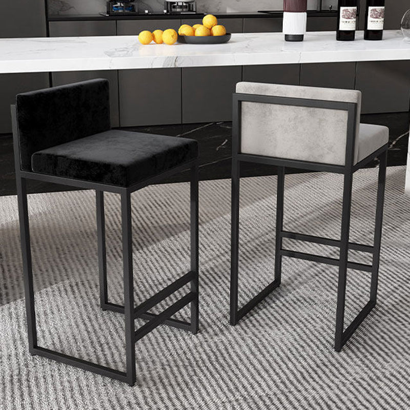 Modern Minimalist Rectangular Iron Velvet Bar Stool Backrest Armless For Dining Room & Kitchen