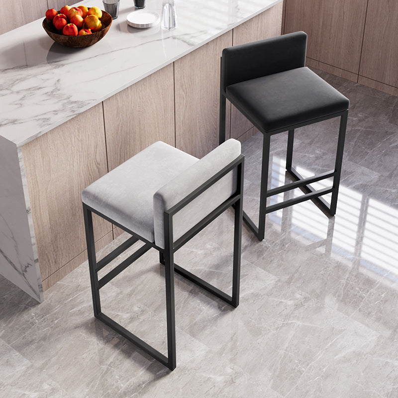 Modern Minimalist Rectangular Iron Velvet Bar Stool Backrest Armless For Dining Room & Kitchen