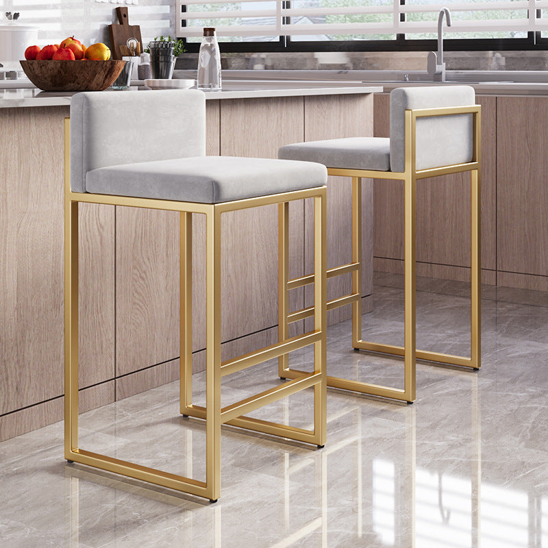 Modern Minimalist Rectangular Iron Velvet Bar Stool Backrest Armless For Dining Room & Kitchen