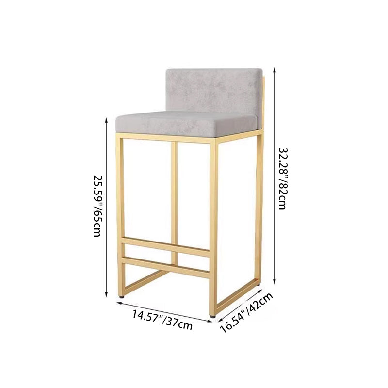 Modern Minimalist Rectangular Iron Velvet Bar Stool Backrest Armless For Dining Room & Kitchen