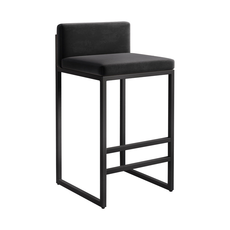 Modern Minimalist Rectangular Iron Velvet Bar Stool Backrest Armless For Dining Room & Kitchen