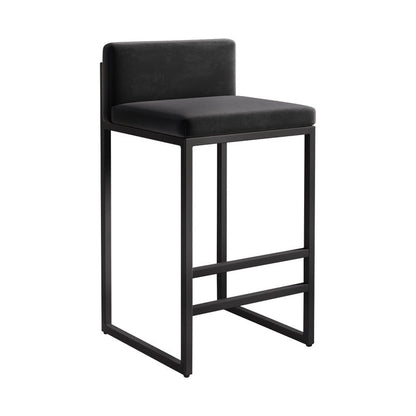 Modern Minimalist Rectangular Iron Velvet Bar Stool Backrest Armless For Dining Room & Kitchen