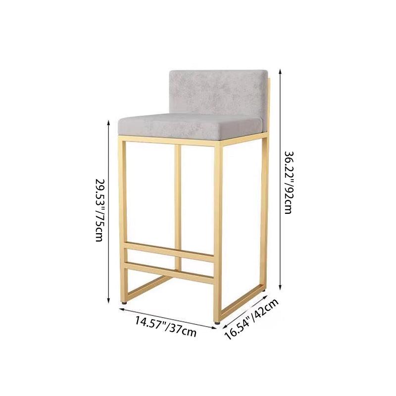 Modern Minimalist Rectangular Iron Velvet Bar Stool Backrest Armless For Dining Room & Kitchen