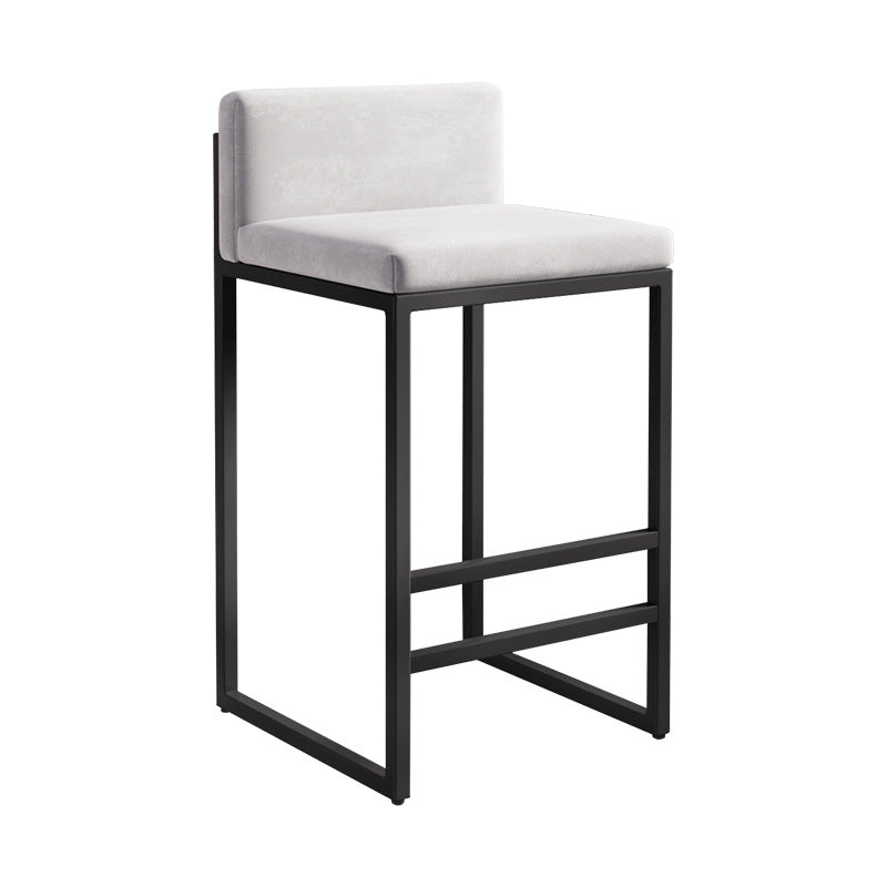 Modern Minimalist Rectangular Iron Velvet Bar Stool Backrest Armless For Dining Room & Kitchen