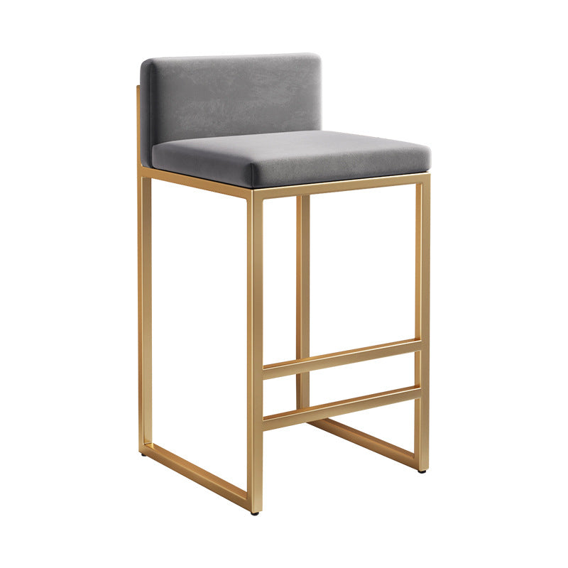 Modern Minimalist Rectangular Iron Velvet Bar Stool Backrest Armless For Dining Room & Kitchen