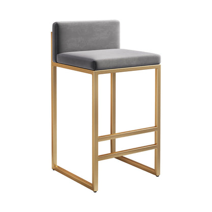 Modern Minimalist Rectangular Iron Velvet Bar Stool Backrest Armless For Dining Room & Kitchen