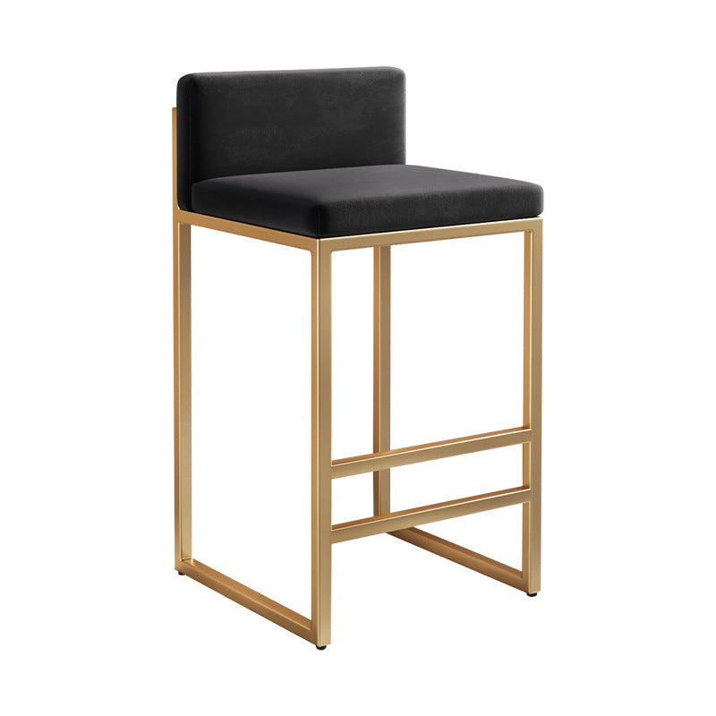Modern Minimalist Rectangular Iron Velvet Bar Stool Backrest Armless For Dining Room & Kitchen