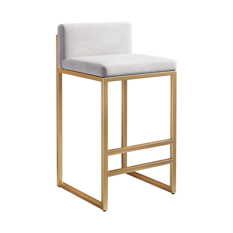 Modern Minimalist Rectangular Iron Velvet Bar Stool Backrest Armless For Dining Room & Kitchen