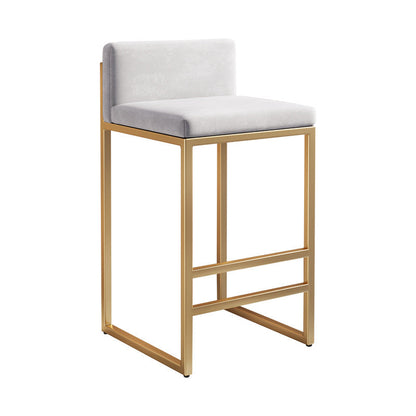 Modern Minimalist Rectangular Iron Velvet Bar Stool Backrest Armless For Dining Room & Kitchen