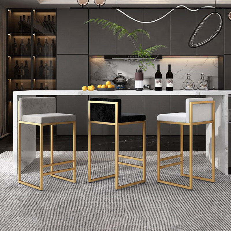 Modern Minimalist Rectangular Iron Velvet Bar Stool Backrest Armless For Dining Room & Kitchen