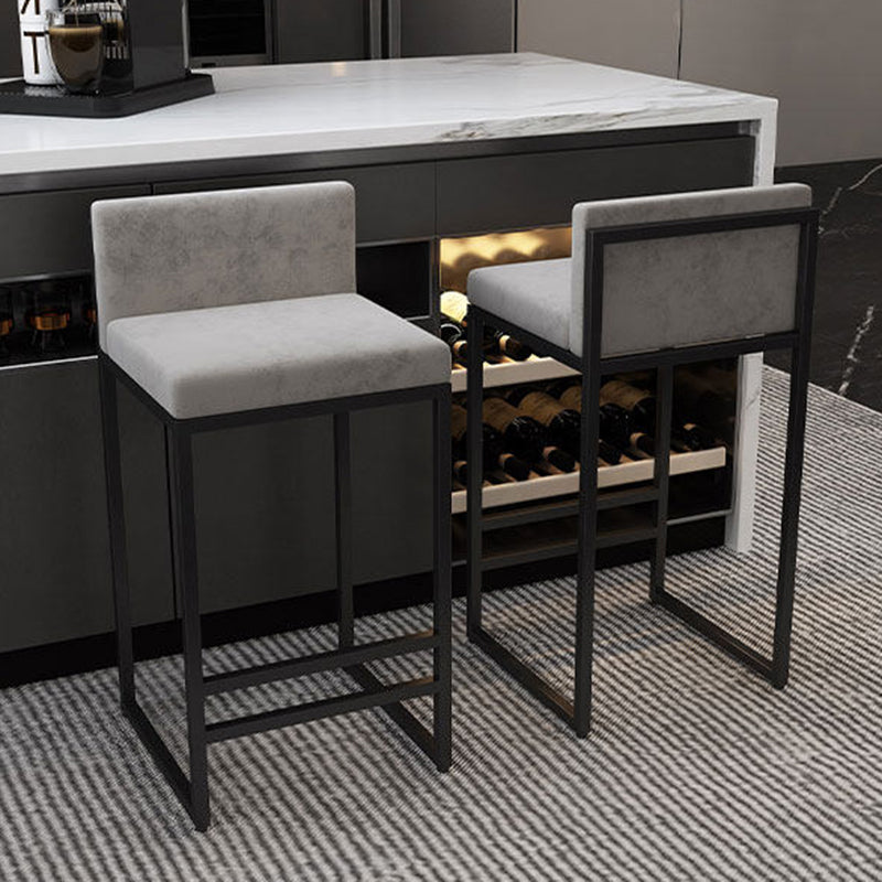 Modern Minimalist Rectangular Iron Velvet Bar Stool Backrest Armless For Dining Room & Kitchen