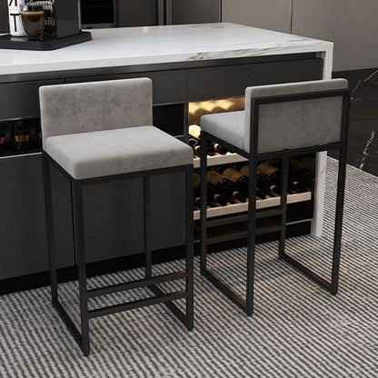 Modern Minimalist Rectangular Iron Velvet Bar Stool Backrest Armless For Dining Room & Kitchen