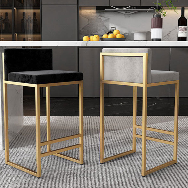 Modern Minimalist Rectangular Iron Velvet Bar Stool Backrest Armless For Dining Room & Kitchen