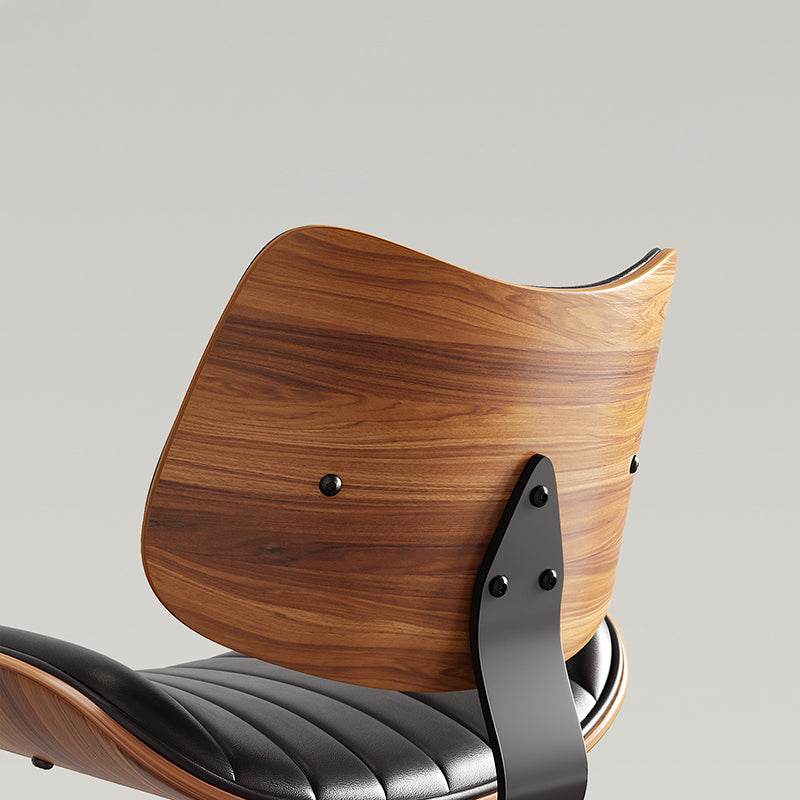 Contemporary Luxury Curved Rectangular Solid Wood PU Leather Iron Steel Swivel Height-Adjustable Bar Stool Backrest Armless For Dining Room & Kitchen