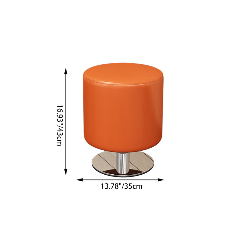 Modern Minimalist Cylindrical Solid Wood PU Leather Steel Bar Stool Backless Armless For Dining Room & Kitchen