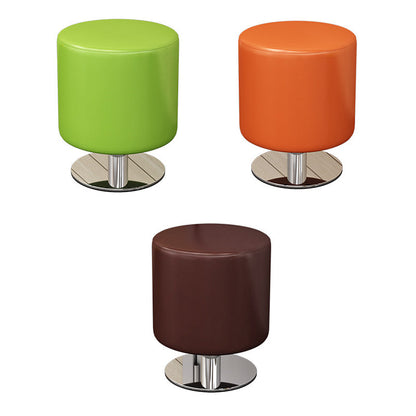 Modern Minimalist Cylindrical Solid Wood PU Leather Steel Bar Stool Backless Armless For Dining Room & Kitchen