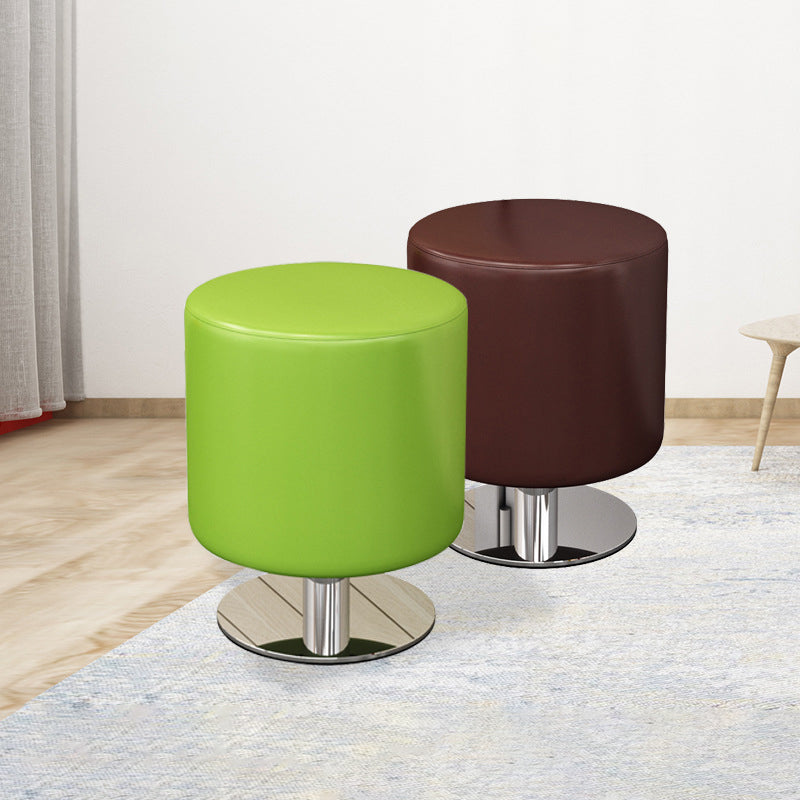 Modern Minimalist Cylindrical Solid Wood PU Leather Steel Bar Stool Backless Armless For Dining Room & Kitchen