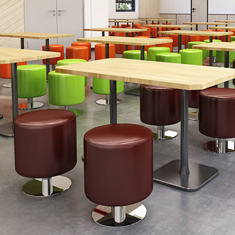 Modern Minimalist Cylindrical Solid Wood PU Leather Steel Bar Stool Backless Armless For Dining Room & Kitchen