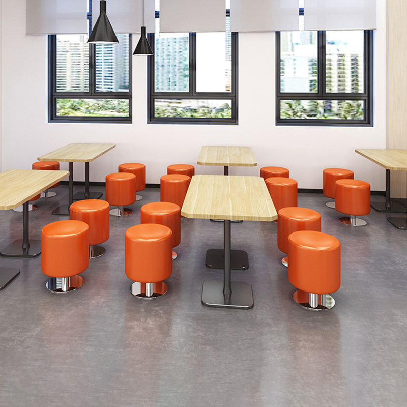 Modern Minimalist Cylindrical Solid Wood PU Leather Steel Bar Stool Backless Armless For Dining Room & Kitchen