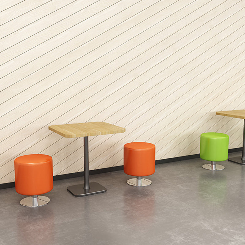 Modern Minimalist Cylindrical Solid Wood PU Leather Steel Bar Stool Backless Armless For Dining Room & Kitchen