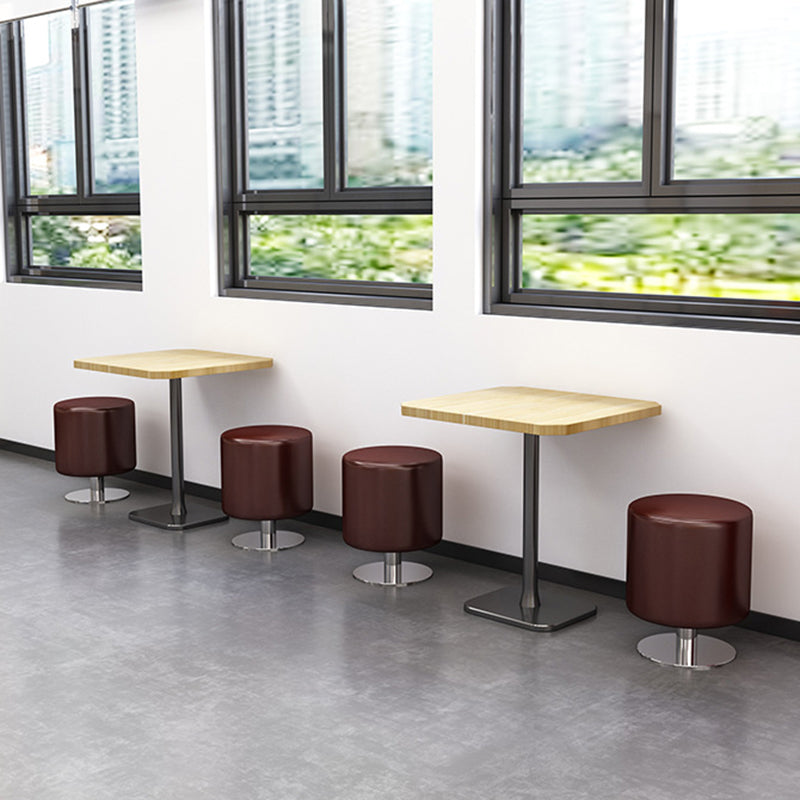 Modern Minimalist Cylindrical Solid Wood PU Leather Steel Bar Stool Backless Armless For Dining Room & Kitchen