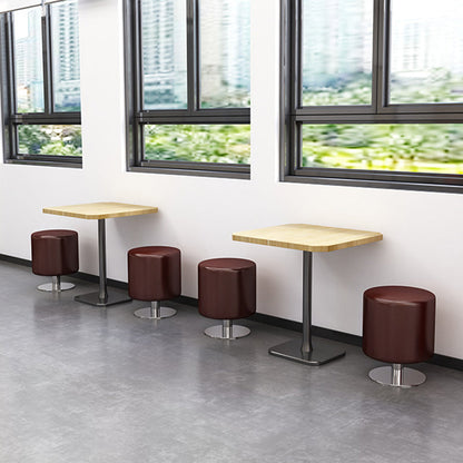 Modern Minimalist Cylindrical Solid Wood PU Leather Steel Bar Stool Backless Armless For Dining Room & Kitchen