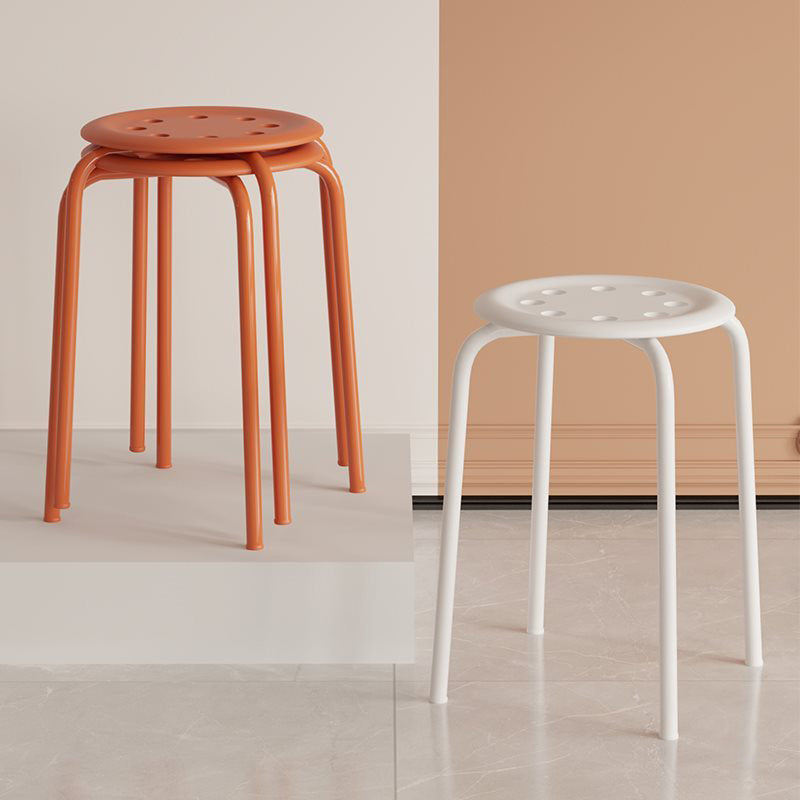 Modern Minimalist Cylindrical 8-Hole Round Iron Dining Chair Backless Armless For Dining Room & Kitchen