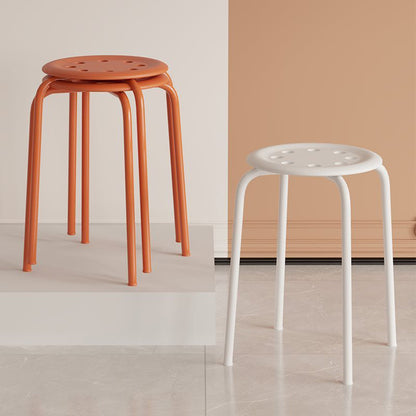 Modern Minimalist Cylindrical 8-Hole Round Iron Dining Chair Backless Armless For Dining Room & Kitchen