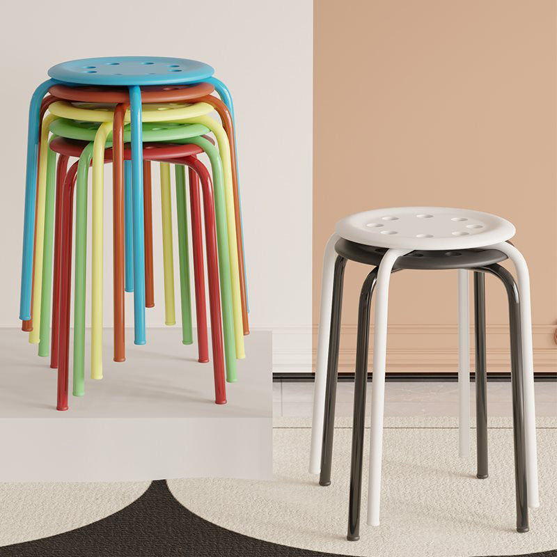 Modern Minimalist Cylindrical 8-Hole Round Iron Dining Chair Backless Armless For Dining Room & Kitchen