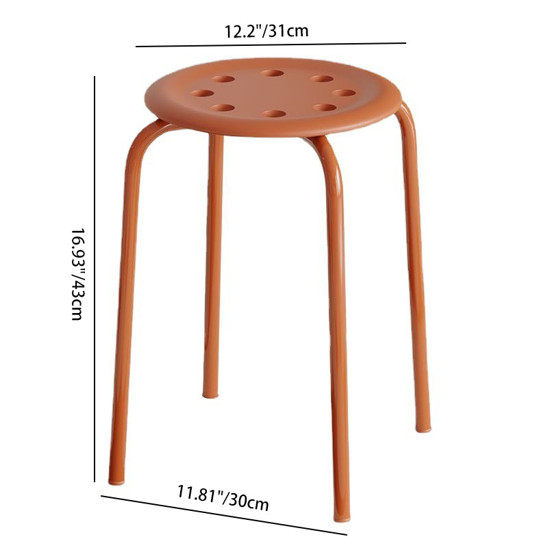 Modern Minimalist Cylindrical 8-Hole Round Iron Dining Chair Backless Armless For Dining Room & Kitchen