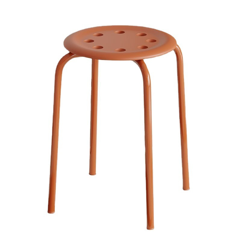 Modern Minimalist Cylindrical 8-Hole Round Iron Dining Chair Backless Armless For Dining Room & Kitchen