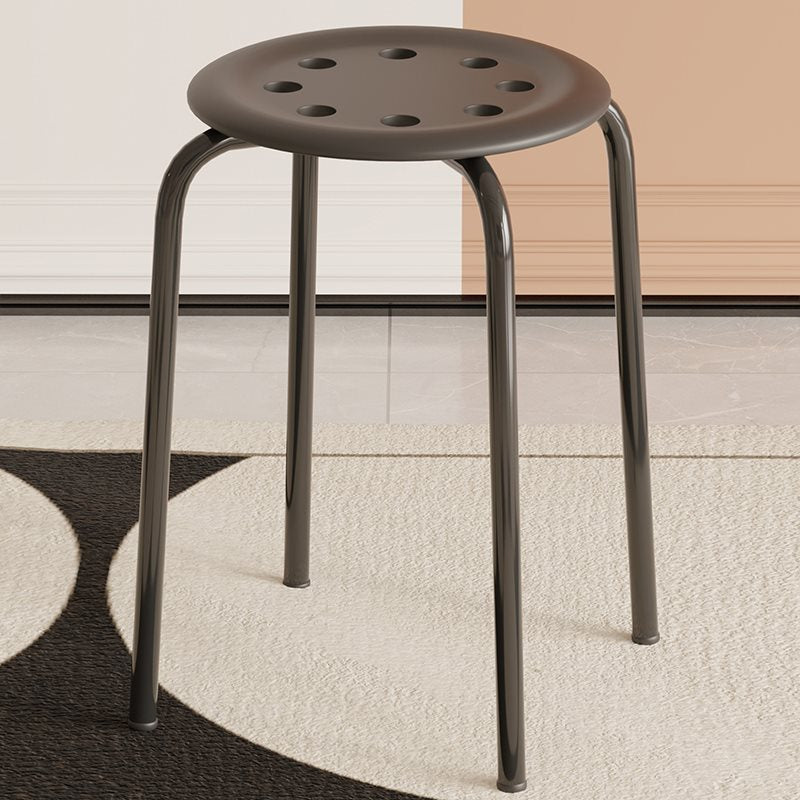 Modern Minimalist Cylindrical 8-Hole Round Iron Dining Chair Backless Armless For Dining Room & Kitchen