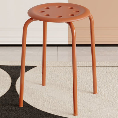 Modern Minimalist Cylindrical 8-Hole Round Iron Dining Chair Backless Armless For Dining Room & Kitchen
